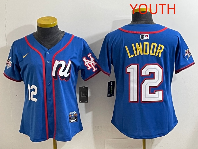 Youth 2025 New York Mets #12 Lindor Blue All star Nike MLB Jersey style 003